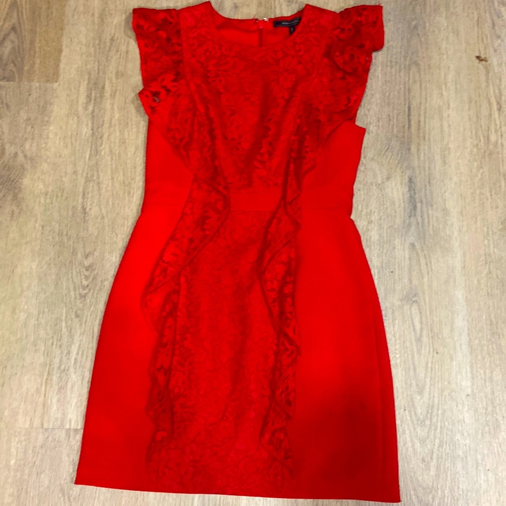 Red, BCBG dress with lace, size 6
